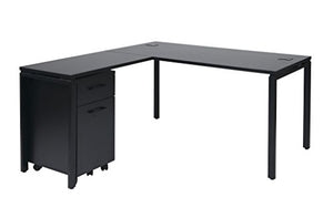 Office Star Prado Complete L-Shaped Desk With Laminate Top and Metal Legs, Black