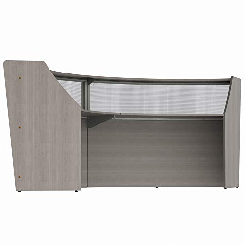 Linea Italia Curved Reception Desk, Double Unit, Clear Panel, Ash Laminate, Modern Office Lobby, Perfect for Small Spaces, Receptionist, Secretary
