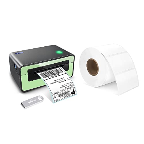 POLONO Label Printer - 150mm/s 4x6 Green Thermal Label Printer, POLONO 2.25”x1.25” Direct Thermal Label, 1000 Labels, White, Compatible with Amazon, Ebay, Etsy, Shopify and FedEx