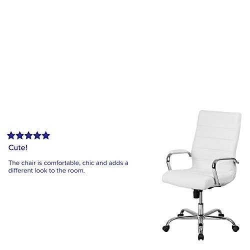 Flash Furniture High Back Office Chair | White LeatherSoft Office Chair with Wheels and Arms