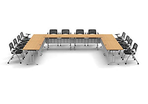 Team Tables 12 Person Beech Folding Training Tables Set with Chairs & Modesty Panels