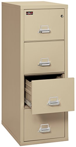 FireKing Fireproof 2 Hour Rated Vertical File Cabinet (4 Letter Sized Drawers, Impact Resistant, Waterproof), 56.19" H x 19" W x 31.19" D, Parchment