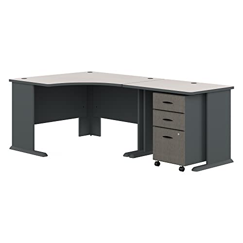Bush Business Furniture Series A 48W Corner Desk with Return and Mobile File Cabinet in Slate/White Spectrum