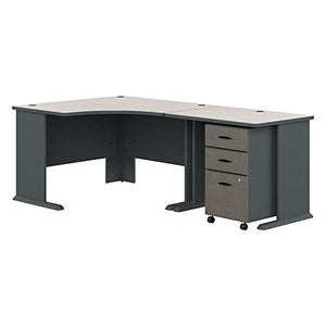 Bush Business Furniture Series A 48W Corner Desk with Return and Mobile File Cabinet in Slate/White Spectrum