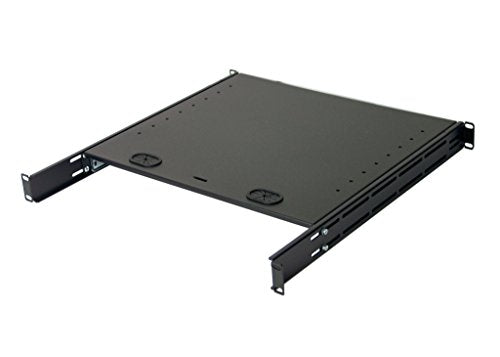 RSF1111BK21F4K3 1U Compact Rack Mount Keyboard Drawer with Retractable Mouse pad for Either Right or Left Hand Operator Supports 4 Post Rack from 18.85 inch up to 31 inch Depth Rack Cabinet
