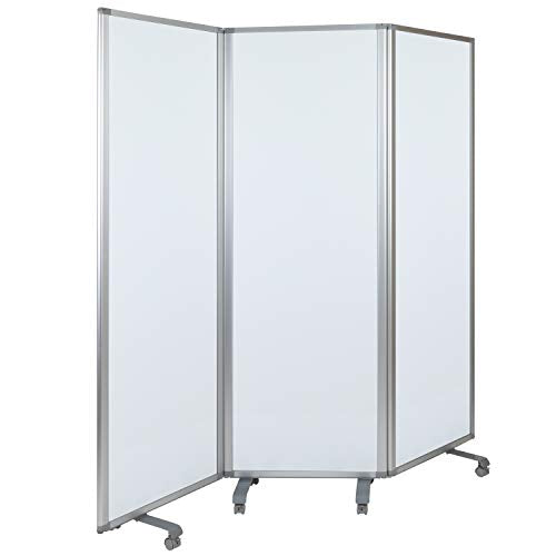 Flash Furniture Mobile Magnetic Whiteboard Partition with Lockable Casters, 72"H x 24"W (3 sections included)