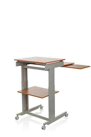 hjh OFFICE 830020 Desk Workstation Beech / Grey Standing Desk Home Office Height Adjustable with Wheels Keyboard Drawer