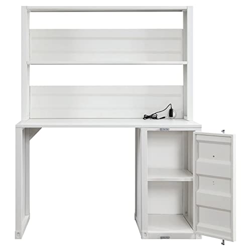 Farmhouse Computer Desk with Hutch Home Office Desk White 47" L x 24" W x 60" H