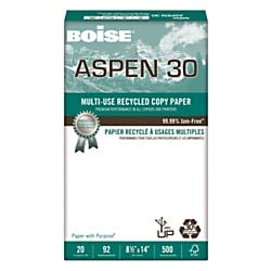 Boise 054904 ASPEN 30% Recycled Multi-Use Paper, 92 Bright, 20lb, 8 1/2 x 14, White (Case of 5000 Sheets)