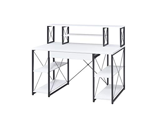 Desktop Computer Desk with Storage Shelves - 47'' Modern Office Computer Desk, Studying Writing Table Workstation for Home Office (White)