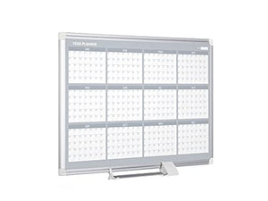 MasterVision Magnetic Dry Erase 12 Month Yearly White Board Planner, Wall Mounting, Sliding Marker Tray, 36" x 48", Aluminum Frame (GA05106830), 3' x 4'