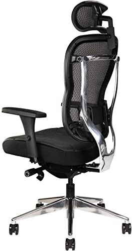 Oak Hollow Furniture Aloria Series Ergonomic Executive Office Chair Genuine Leather Seat Cushion Mesh Back Adjustable Lumbar Support Swivel Tilt High-Back (Black, Tall, Headrest)