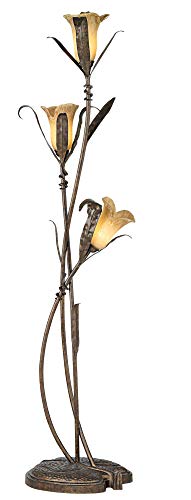 Artistic Floor Lamp Bronze and Gold Lily Shaped Amber Glass Flower Lights for Living Room Bedroom Uplight - Franklin Iron Works