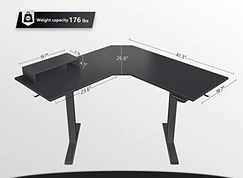 FEZIBO L-Shaped Electric Standing Desk, 48 Inches Height Adjustable Corner Desk, Full Sit Stand Home Office Table with Splice Board, Black Frame/Black Top