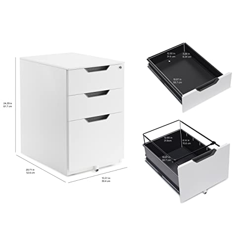 Amazon Basics 3 Drawer Mobile File Cabinet With Lock, White