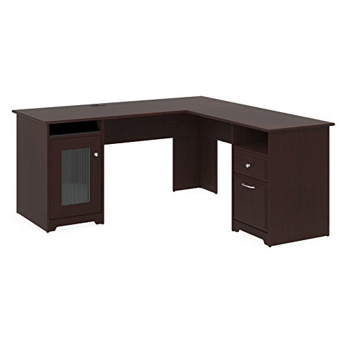 Premium L-Shaped Desk - Modern Stylish Executive Table Storage Organization Home Office Free eBook (Harvest Cherry)