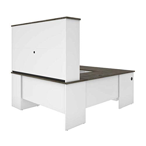 Bestar Norma U or L-Shaped Executive Desk with Hutch, 71W, Walnut Grey & White