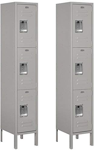 Salsbury Industries 63152GY-U Triple Tier 12-Inch Wide 5-Feet High 12-Inch Deep Unassembled Standard Metal Locker, Gray ((Pack of 2))