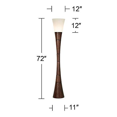 Modern Torchiere Floor Lamp Urban Coffee Wood White Glass Shade Floor Dimmer for Living Room Bedroom Uplight - Possini Euro Design