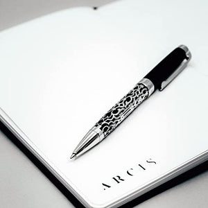 Antilles Ballpoint Pen, Black with Silver Filigree - Luxurious Journaling Pens with Clip for Writing, Note Taking - High-End, No Bleed Pens - Premium Writing Supplies and Luxury Pens