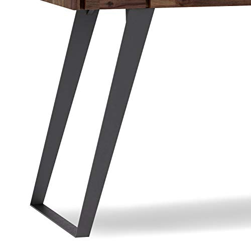 SIMPLIHOME Lowry SOLID WOOD and Metal Modern Industrial 44 inch Wide Home Office Desk, Writing Table, Workstation, Study Table Furniture in Distressed Charcoal Brown