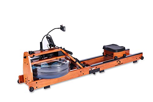 GYM ENERGY Foldable Water Rowing Machine for Home Gym Fitness, Wood Rower with Bluetooth Monitor Whole Body Exercise Cardio Training