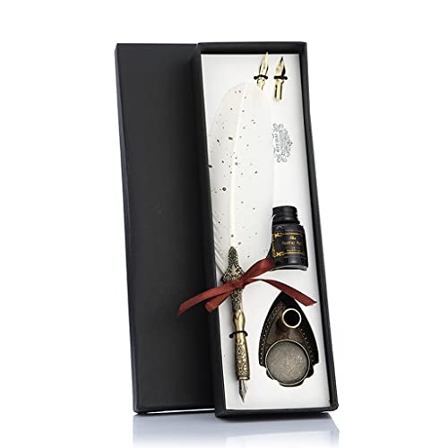ZYKHD 1 Set Classic Texture Practical Calligraphy Feather Dip Pen Quill Fountain Writing Portable Durable Wedding Gifts (Color : White)