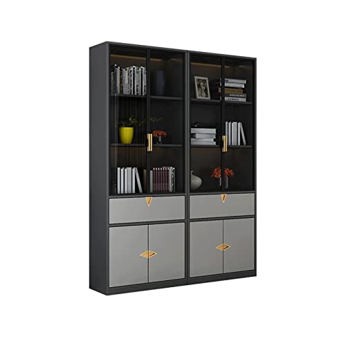 SERUMY Modern Glass Door Bookshelf for Bedroom and Office Storage (Size: B)