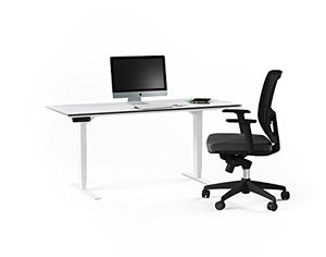 BDI 6452 SW/GRY Centro Lift Standing Desk (66” x 30” top), Satin White/Gray Glass