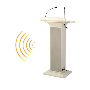 Yadlan Podium Stand with Speaker and Microphone, Metal Lectern with Baking Paint Coating