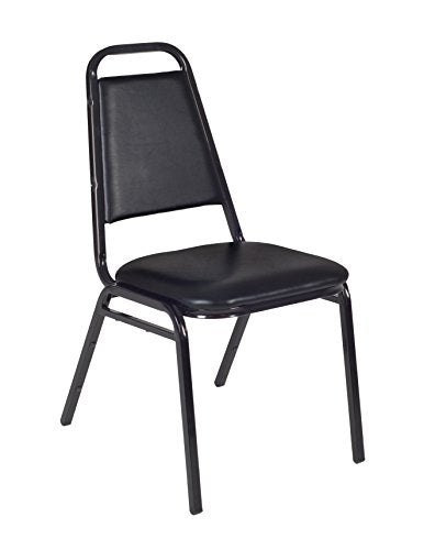 Cain 42" Square Breakroom Table- Mahogany & 4 Restaurant Stack Chairs- Black