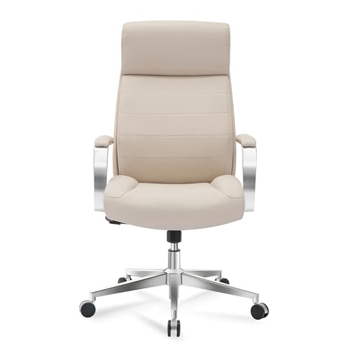 Realspace Modern Comfort Modee Vegan Leather High-Back Executive Office Chair, Sand/Chrome