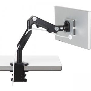 Humanscale M8 M8CS1S Adjustable Articulating Computer Monitor Arm - Two Piece Clamp On Mount with Base - Silver with Gray Trim