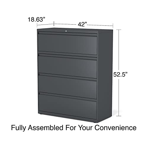 Lorell 60437 4-Drawer Lateral File Cabinet, 42"x18-5/8"x52-1/2", Charcoal