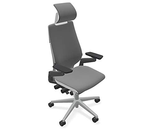 Steelcase Gesture Office Chair with Headrest & Lumbar Support - Cogent Connect Graphite Fabric, Platinum Light Frame
