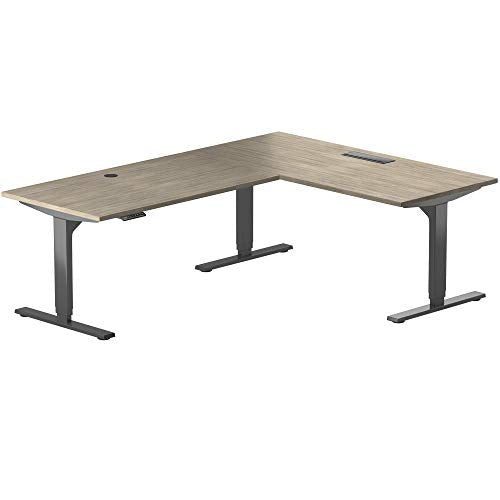 PROGRESSIVE AUTOMATIONS Desk L Shaped Standing Desk 78"" x60, Corner Standing Desk Adjustable Height, sit Stand Home Office Desk Electric - Corner Ryzer, Silver ash, Black Frame