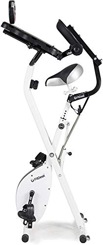 FitDesk Bike Desk 3.0 - Fully Adjustable Folding Stationary Exercise Bicycle Machine with Massage Bar & Work Out Bands - Magnetic Cycle for Indoor Use - with Built-in Tablet Holder for Home & Office