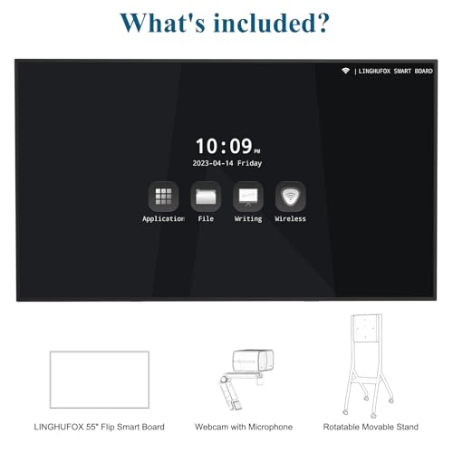 LINGHUFOX Interactive Whiteboard with Auto Framing Camera, 55In Rotating Capacitive Electronic Smart Board