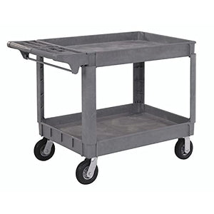 Global Industrial Large Deluxe 2 Shelf Plastic Cart with 6" Pneumatic Casters, 46"L x 25"W x 35"H