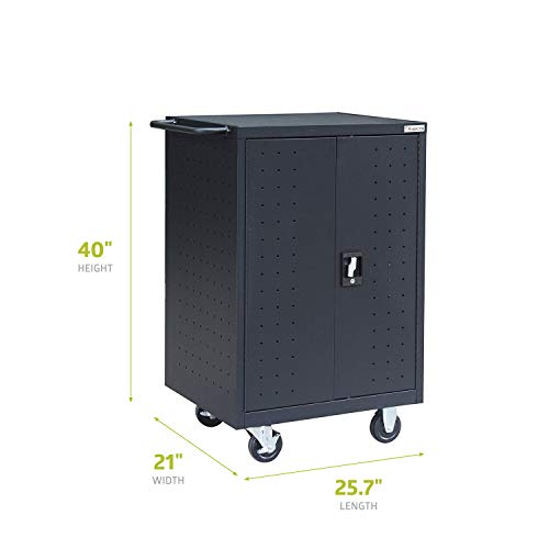 Pearington 20 Device Mobile Charging and Storage Cart for iPads, Chromebooks and Laptop Computers, Up To 17-Inch Screen Size, Surge Protection, Front & Back Access Locking Cabinet, Black