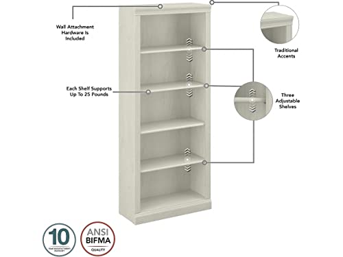 Bush Furniture Saratoga Executive Desk and Bookcase Set, Linen White Oak