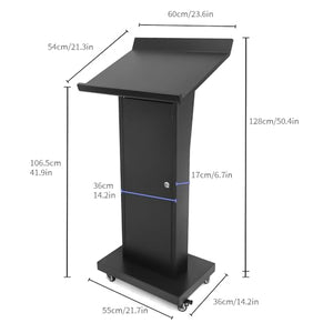 BERPET Podium Stand with Locking Wheels, Heavy Duty Metal, Slant Desktop - 50.4" H