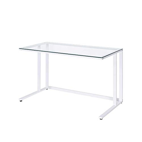 Computer Desk Home Office Writing Table Tempered Glass Top Metal Frame Workstation Desk for Indoor