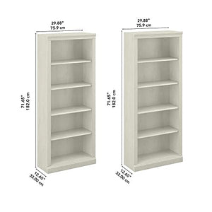 Bush Furniture Saratoga 5-Shelf 72-Inch H Bookcase Set, Linen White Oak