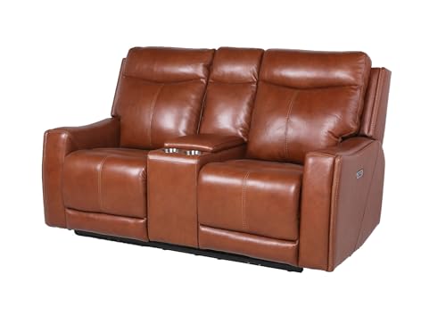 Daesar Contemporary Style Motion Set Red Brown Top Grain Leather with Power Headrest and Footrest, USB Charging - Fashion Forward Colors