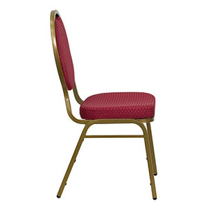 BizChair 4 Pack Teardrop Back Stacking Banquet Chairs - Burgundy Pattern Fabric, Gold Frame