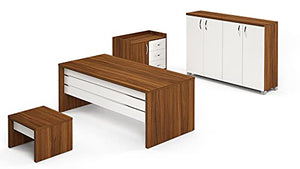 Casa Mare 71" Executive Office Furniture Set | Made of Wood | Home Office Modern Business Suite | 4-Piece Including Long Desk with Drawers, Coffee Table and Large Storage Cabinet | White & Brown