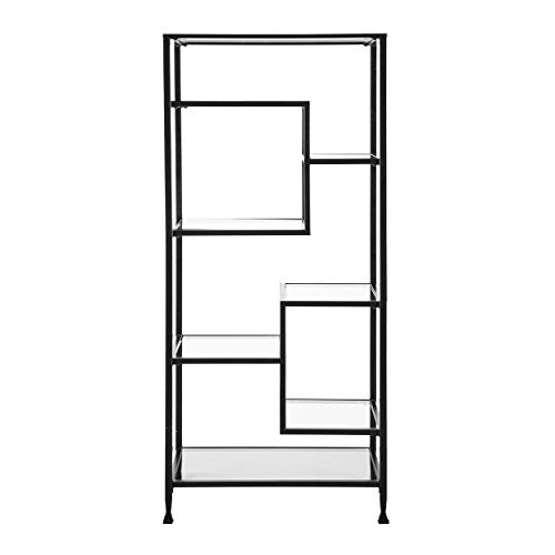 Furniture HotSpot Metal and Glass Bookshelf - Matte Black - 30.5" W x 16.25" D x 68" H
