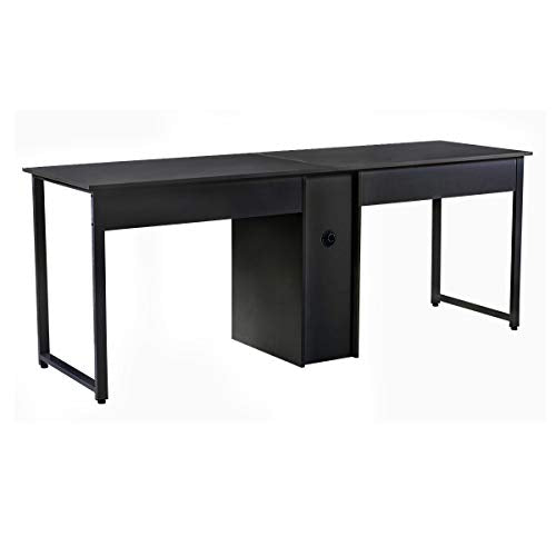 Home Office Desk 2-Person Office Desk, Large Double Workstation Desk Writing Desk with Storage Dual Study Desk 2-Person Computer Desk, Home Desk Writing Desk with Shared Storage, Easy Assembly (Black)