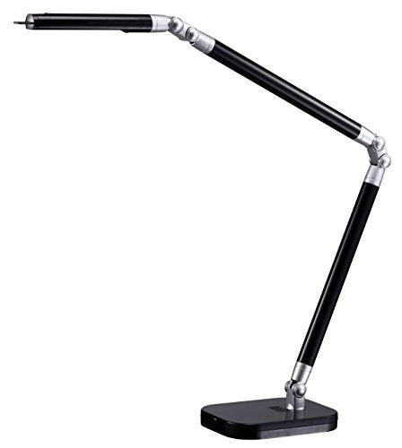 BLACK+DECKER PureOptics Summit Flex Ultra Reach 10W Flicker-Free Natural Daylight LED Desk Lamp with USB Charging Port, 6 Dimming Levels (447 Lumens), Black/Gray (LED10ARC-BLK)